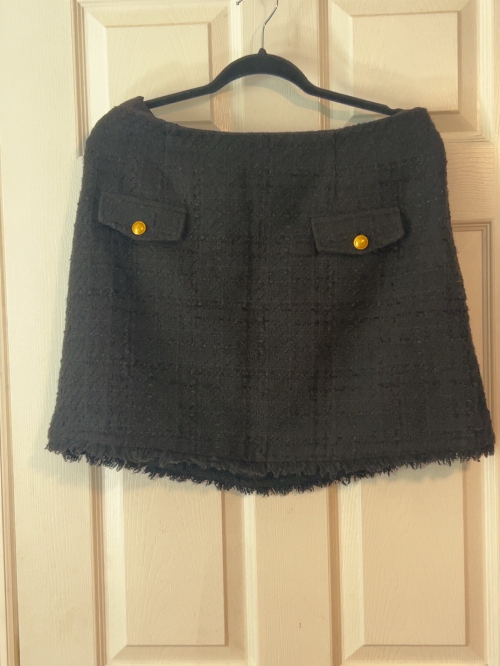 Express Black Tweed Mini Skirt with Gold Accent Buttons